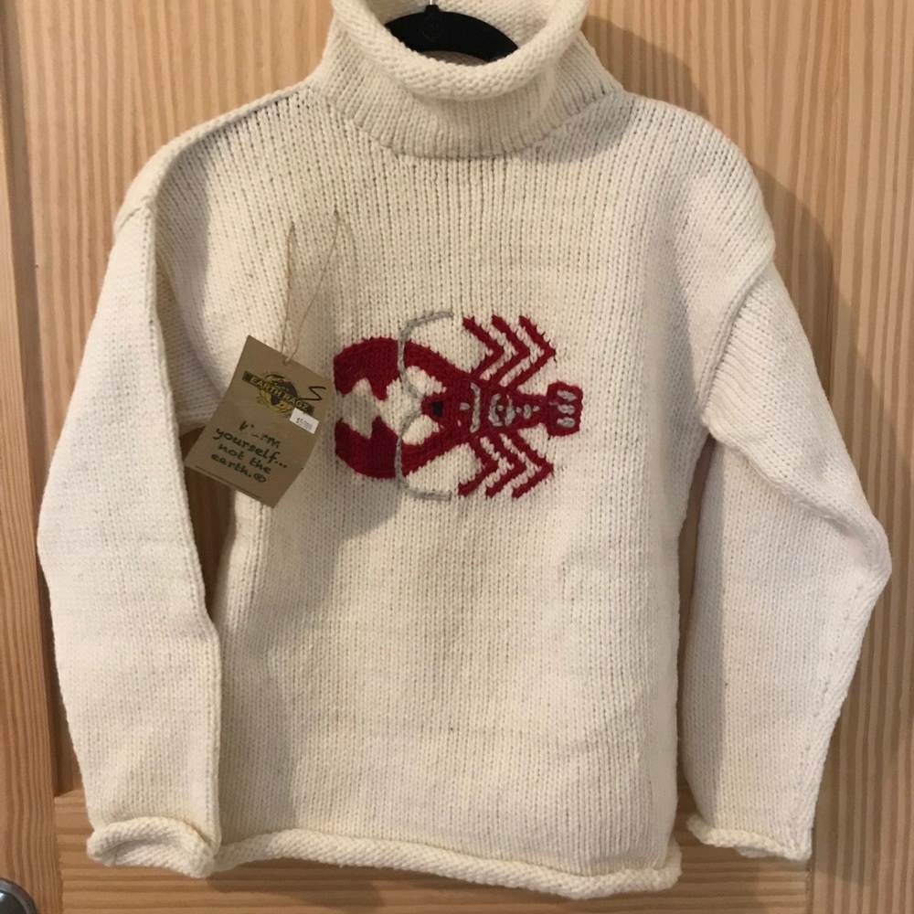 Wool Roll Neck Sweater with Lobster Motif